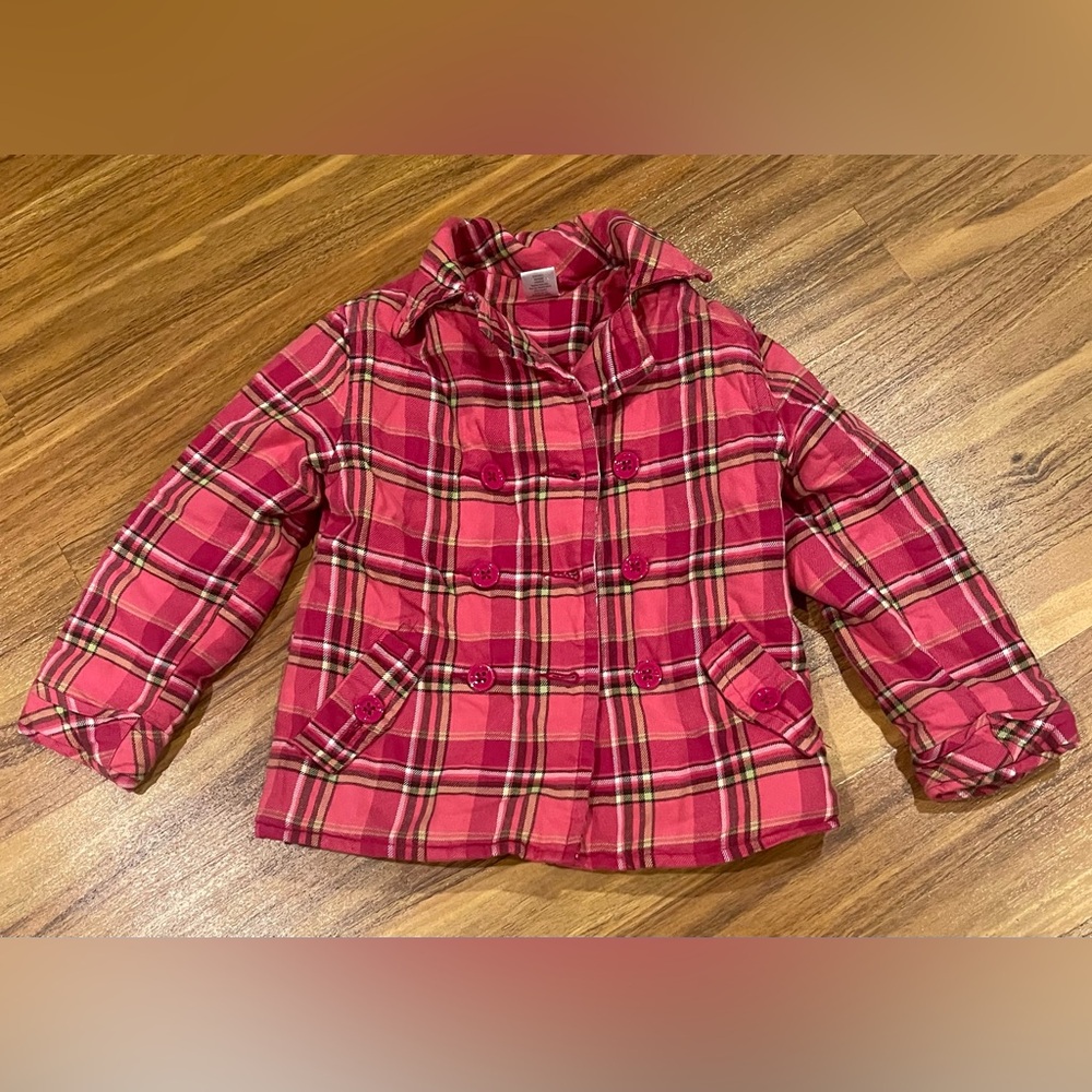 Jacket Pink Plaid Flannel Double Breasted Gymboree Girl size S 5-6